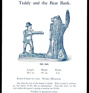 Pres. Teddy and the Bear Bank giocattolo meccanico SR.B.tb volantino vittoriano carta commerciale - Foto 1 di 4