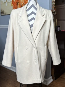 VtG Ivory FORECASTER Of BOSTON Women’s M 9/10 Wool Blend Double Breasted Coat - Picture 1 of 12