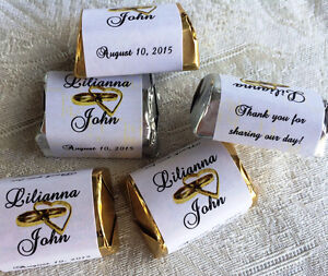 300 DBL GOLD HEARTS wedding candy WRAPPERS/STICKERS/LABELS personalized FAVORS