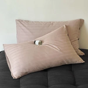 Elosung Light Brown Wide Stripes Long Staple Cotton Sateen Pillowcase Set Jacqua - Picture 1 of 5
