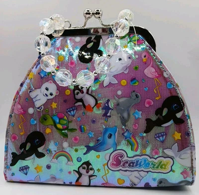 New 90's Holographic Sea World Clutch Beaded Handle Lisa Frank Style Girl Purse  - Image 1 of 4