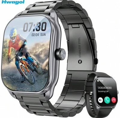 Montre Connectée Homme Bracelet Noir en Acier Inoxydable Bluetooth - Photo 1/4