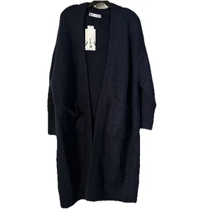 Neu Zara 69 $ Wollmischung langer marineblauer Cardigan Pullover mit Taschen XS-S Small - Bild 1 von 9