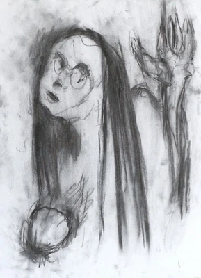 Dibujo expresivo original de carbón sobre papel The Offering Foto 1 de 3