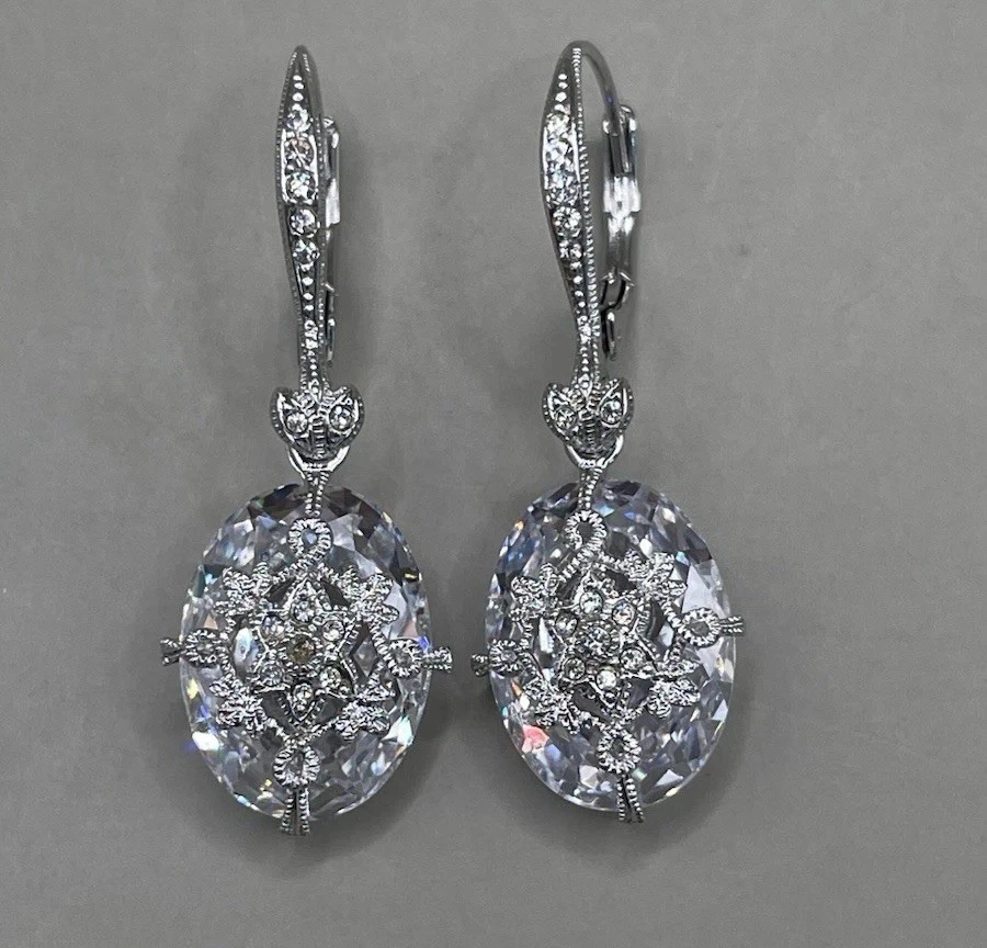Nadri Women’s Earrings Pierced Rhodium Plated Crystal CZ Wedding - Image 1 of 4