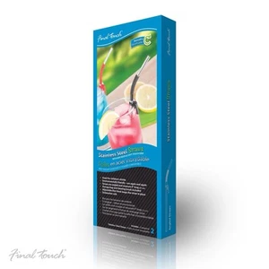 2 Final Touch Stainless Steel Reusable Angled Straws Set 9 In - Picture 1 of 1