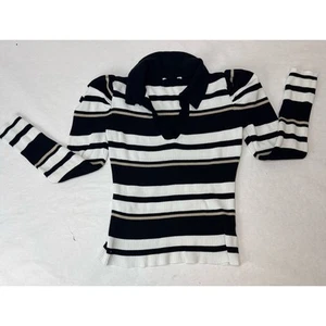 Striped Puff Sleeved Sweater Rayon Blend Stripes Juniors Size 7-9 (Women Small) - Picture 1 of 6