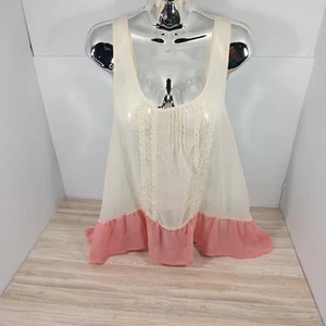 Jolt Sheer Tank Top / Cami Top Ruffled Bottom Ivory, Mint Green And Peach Large - Picture 1 of 7