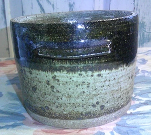 Maceta Cerámica Esmaltada Verde Marrón Hecha a Mano Estudio Cerámica Firmada Nueva - Imagen 1 de 4