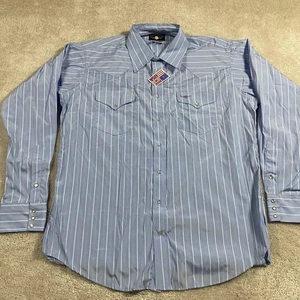 Camicia Flying R Ranchwear uomo 17,5 36 blu a righe Western Pearl Snap Made USA - Foto 1 di 7