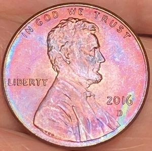 2016-D Lincoln Shield Penny schöne glänzende regenbogenfarbene Münze #7 - Bild 1 von 12