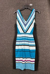 White House Black Market Striped Knit Shift Dress Womens Sz 8P Blue White Black - Picture 1 of 8