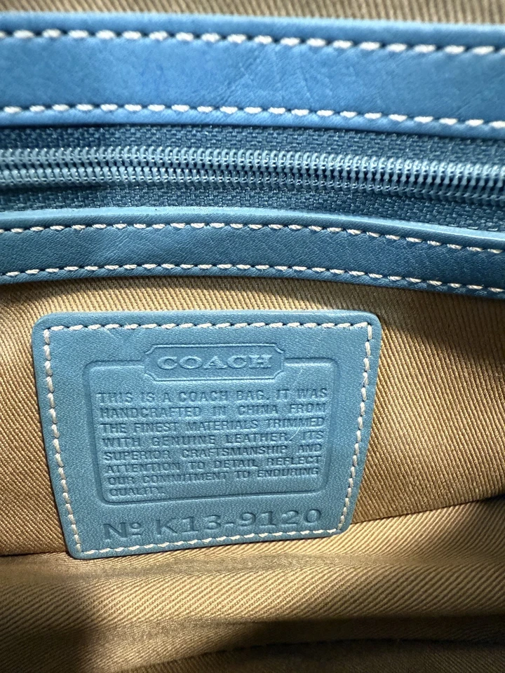 BOLSO DE HOMBRO VINTAGE COACH LEGACY DEMI SOLAPA AZUL TOSTADO LONA CUERO Foto 1 de 4