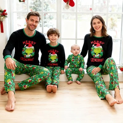 Kids Grinch Christmas Pyjamas Family Matching PJs Set Adults Boy Girl Nightwear