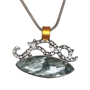 Seraphinite Gemstone Mother's Day Handmade Silver Jewelry Pendant  1.5" - Bild 1 von 11