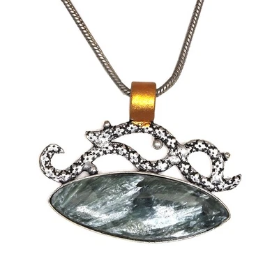 Colgante de joyería de plata hecho a mano con piedras preciosas de serafinita del día de la madre 1,5" Foto 1 de 4