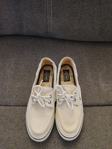 Sperry Top-Sider-Bootsschuhe Damen 10M hellbeige Canvas-Spitze gebraucht, in einwandfreiem Zustand - Bild 1 von 8