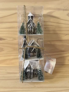Weihnachten Martha Stewart beleuchtet Glitzer Putz Karo Haus Baumschmuck 3 Stück - Bild 1 von 9