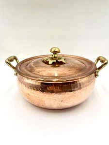 Cu Artigiana Hammered Copper Rondeau w/ Lid, 10”x 4” Made in Italy - Picture 1 of 12