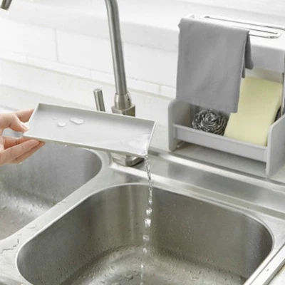  Stainless Steel Towel Rack Desktop Draining Sponge Shelf Kitchen Towel Holder - Image 1 of 4