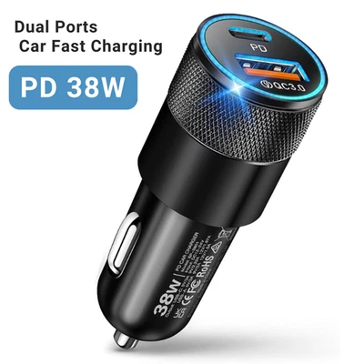Adaptador 12V 38W PD USB C/QC USB A Cargador Rápido Enchufe Encendedor de Cigarrillos Foto 1 de 4