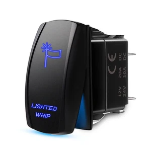 Blue LED Backlit LIGHTED WHIP Rocker Switch 4-pin 12V ON-OFF (20 PCS) - Picture 1 of 1