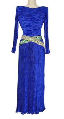 Vintage 1980s MARY MCFADDEN COUTURE blue silk formal dress S beaded embroidered - Image 1 of 4