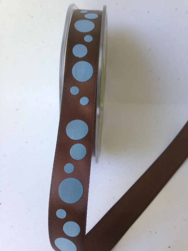5/8-Inch Bubble Dot Ribbon, May Arts - MD94 - Brown/Blue Dots - 5 Yards - Image 1 of 1