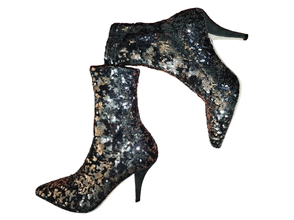VALENTINO GARAVANI Sequin Sock Boots Shoes US 6 Size 37 black heels silver $1100 - Image 1 of 4