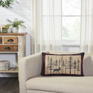 Cumberland Red Black Plaid Winter Forest Pillow 14x22 - Picture 1 of 7