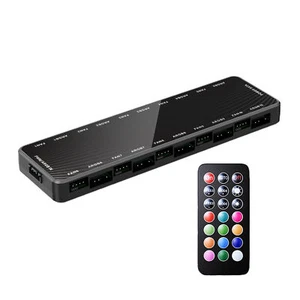 9 ARGB-PWM Fan Controller Hub Splitter + Remote For PC W/10 5v-3pin RGB Ports - Picture 1 of 12