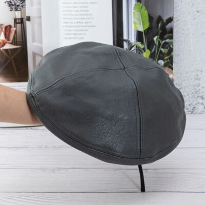 Lady PU Leather Beret Hats Classic Military Army Soldier Uniform Flat Caps Retro - Image 1 of 4