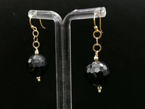 Pendientes de Mujer A Esfera Colgante Real Ágata Negro Plata Chapada en Oro - Imagen 1 de 7