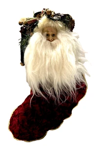 Medias de Navidad con Cabeza de Santa Decorativas sin Percha 12" x 7" Rojo con Acanalado Dorado - Imagen 1 de 10