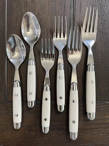 Stainless Flatware White Plastic Handle Rivet 4 Forks, 2 Spoons Replacement G1 - Picture 1 of 8