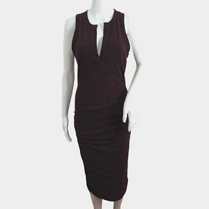 James Perse Bodycon Tank Dress Size Large / 3 Eggplant Stretch Ruched Sleeveless - Picture 1 of 11