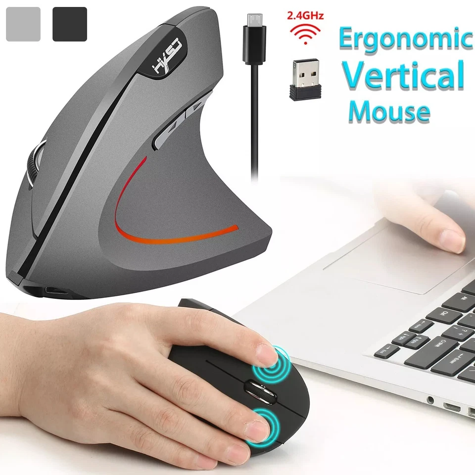 2.4G Rechargeable USB Wireless Vertical Mice Ergonomic Gaming Mouse 2400DPI - Image 1 of 4