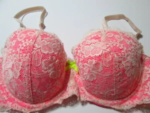 Victoria Secret Bra Size 32C Pink/Ivory Underwired Lined Adjustable Balconette - Picture 1 of 7