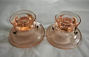 2 CANDLE HOLDERS - FEDERAL MADRID - PINK DEPRESSION GLASS - AMERICAN SWEETHEART - Picture 1 of 17