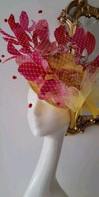 Casque Couture Renaissance Yellow Fuschia Floral Hat Fascinator Made In England  - Image 1 of 4