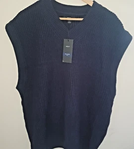 Next Men's Navy Tank Top Acrylic/Wool Large Waffle Knit V Neck BNWT - Picture 1 of 9