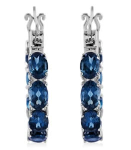 Pendiente aro al interior topacio azul Londres ovalado 6*4 mm plata de ley 925 - Imagen 1 de 4