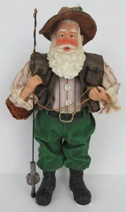 Estatuilla de pescador de Papá Noel maché de tela navideña 12" - tela real detallada - Imagen 1 de 7