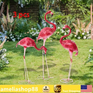 3 Pack Flamingo Garden Statue Pink Sculpture Decor Yard Art Metal Statues New - Picture 1 of 16
