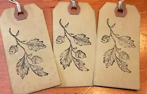 SET of 3 Med. Primitive Hang Tags Fall Hang Tags Fall Acorn Oak Leaf - Picture 1 of 1