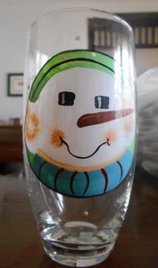 Snowmen Portraits Cooler Tumbler (s) 16 oz. Glass Sakura Fiddlestix White Green! - Picture 1 of 7