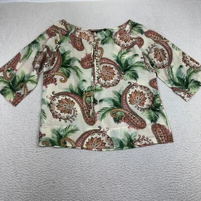 Blusa Tommy Bahama Top Mujer Mediana Manga 3/4 Estampado Paisley Boho Multicolor Foto 1 de 4