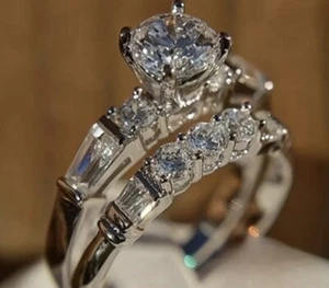Wunderschöner Lab Created Diamant Ring Hochzeit Verlobung Set Größe 9 - Bild 1 von 6
