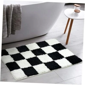 Luxury Checkered Grid Bathroom Rug, 20"x32" Classic 32"x20" Black White - Picture 1 of 7