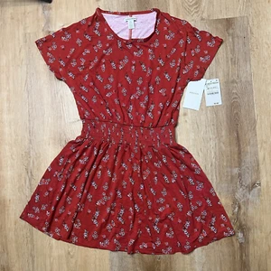Nordstrom Red Chili Sketch Floral Dress M 8-10 A-Line Elastic Waist NEW - Picture 1 of 7